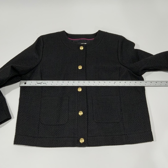 J. Crew Sz 18 Black Tweed Lady Jacket cropped collarless blazerBS929 BS928 - Picture 6 of 8